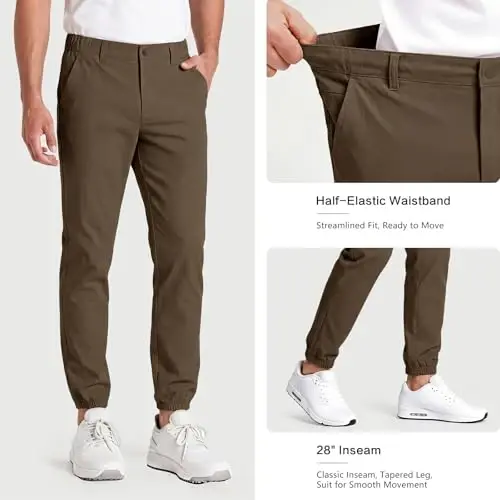 GINGTTO Mens Golf Pants Joggers Slim Fit Tapered Stretch Black 28in Inseam | Lightweight, 4 way Stretch, Athletic fit, Stretch waist, Zipper pockets, Versatile for golf, dress and casual occasions. - 5