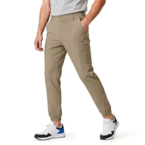 GINGTTO Mens Golf Pants Joggers Slim Fit Tapered Stretch Black 28in Inseam | Lightweight, 4 way Stretch, Athletic fit, Stretch waist, Zipper pockets, Versatile for golf, dress and casual occasions. - 1