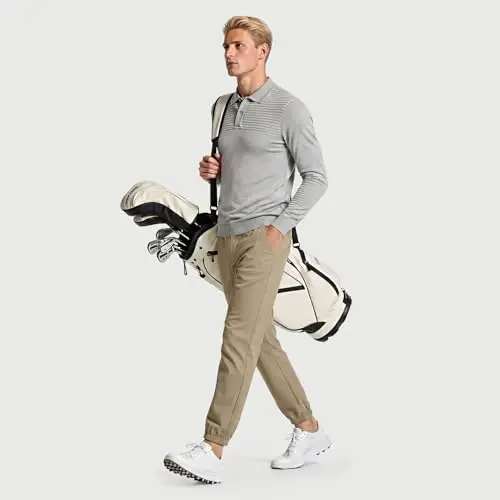 GINGTTO Mens Golf Pants Joggers Slim Fit Tapered Stretch Black 28in Inseam | Lightweight, 4 way Stretch, Athletic fit, Stretch waist, Zipper pockets, Versatile for golf, dress and casual occasions. - 4
