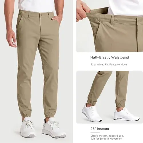 GINGTTO Mens Golf Pants Joggers Slim Fit Tapered Stretch Black 28in Inseam | Lightweight, 4 way Stretch, Athletic fit, Stretch waist, Zipper pockets, Versatile for golf, dress and casual occasions. - 5