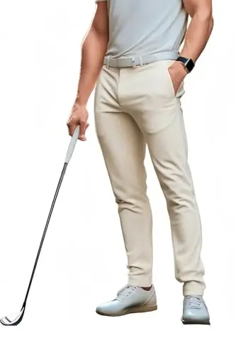 GINGTTO Mens Golf Pants Joggers Slim Fit Tapered Stretch Black 28in Inseam | Lightweight, 4 way Stretch, Athletic fit, Stretch waist, Zipper pockets, Versatile for golf, dress and casual occasions. - 1