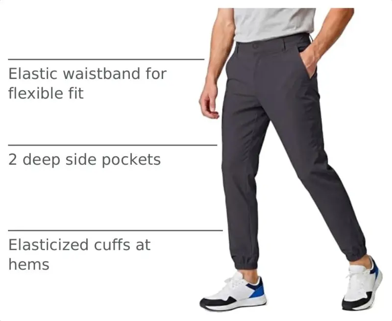 GINGTTO Mens Golf Pants Joggers Slim Fit Tapered Stretch Black 28in Inseam | Lightweight, 4 way Stretch, Athletic fit, Stretch waist, Zipper pockets, Versatile for golf, dress and casual occasions. - 4