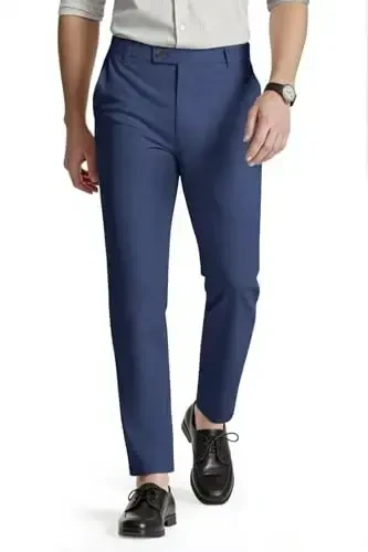 GINGTTO Мужские Брюки Классические Slim Fit Эластичные Формальные Брюки для Мужчин - 2