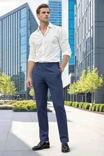 GINGTTO Мужские Брюки Классические Slim Fit Эластичные Формальные Брюки для Мужчин - 5