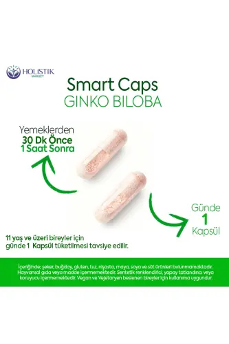 Smart Caps Ginkgo Biloba + B12 60 Kapsül - 1