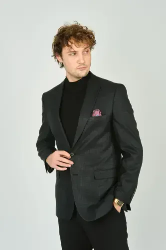 Gio Erkak Klassik Kesim Chiziqli Regular Fit Yun Kurtka 1891 Yashil-Yashil - 3