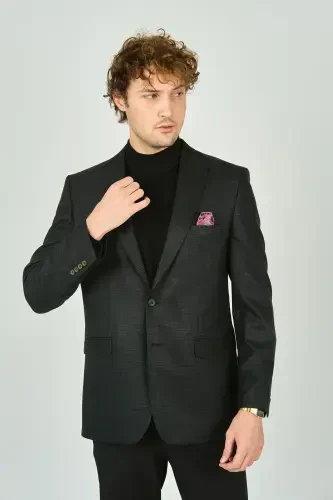 Gio Erkek Klasik Kesim Çizgili Regular Fit Yün Ceket 1891 Yeşil-Yeşil - 1