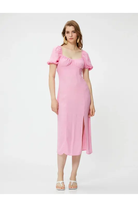 Gipeli Midikleid mit Ballonärmeln und Schlitz - Rose - 3