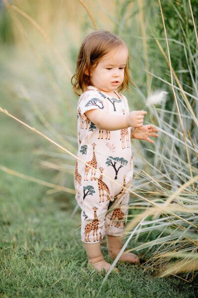 Giraffe Patterned Organic Baby Summer Romper - 6