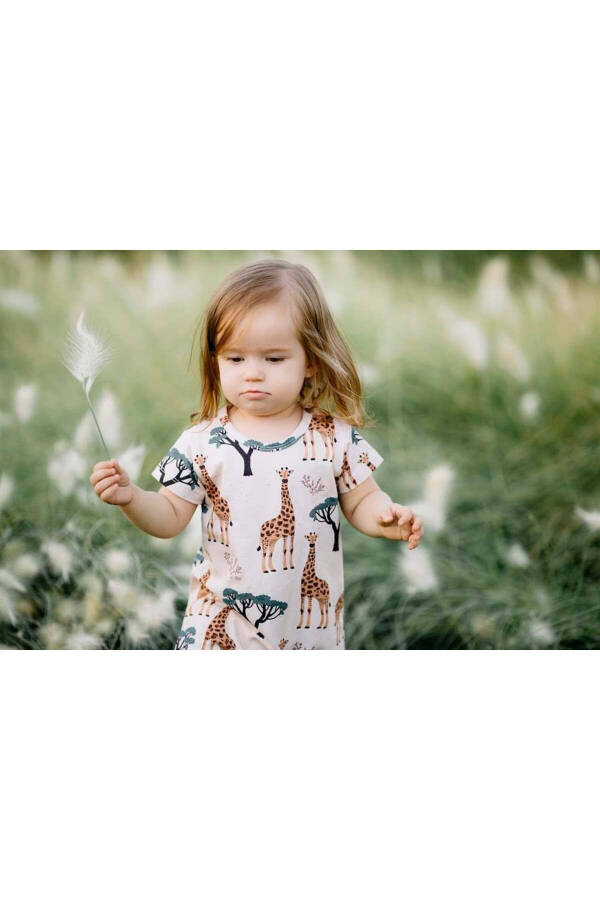 Giraffe Patterned Organic Baby Summer Romper - 7