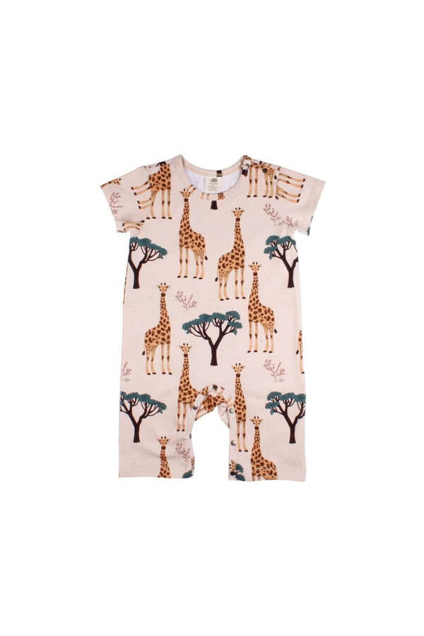 Giraffe Patterned Organic Baby Summer Romper - 4