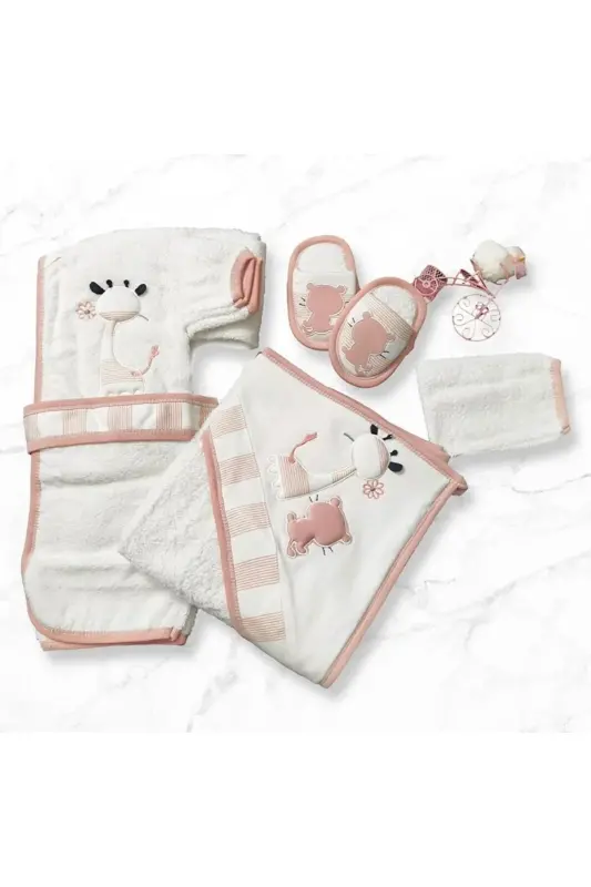 Giraffe Striped Gaye Baby Towel Bathrobe Set Organic-Pink - CHERUB BABY
