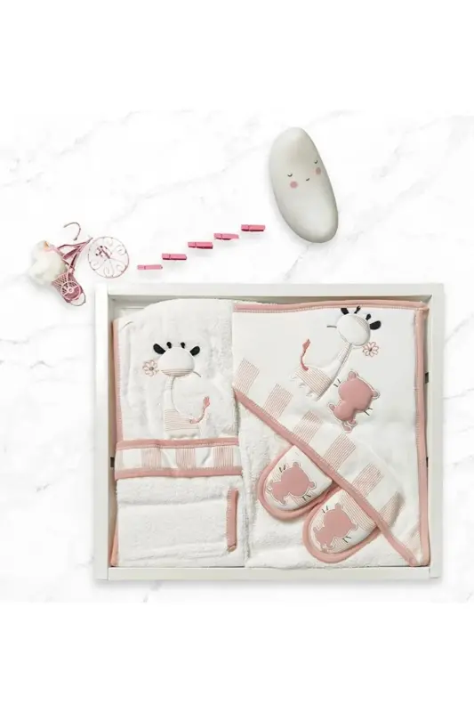 Giraffe Striped Gaye Baby Towel Bathrobe Set Organic-Pink - 2