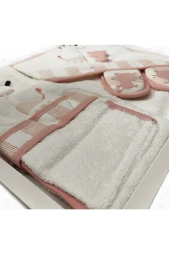 Giraffe Striped Gaye Baby Towel Bathrobe Set Organic-Pink - 3