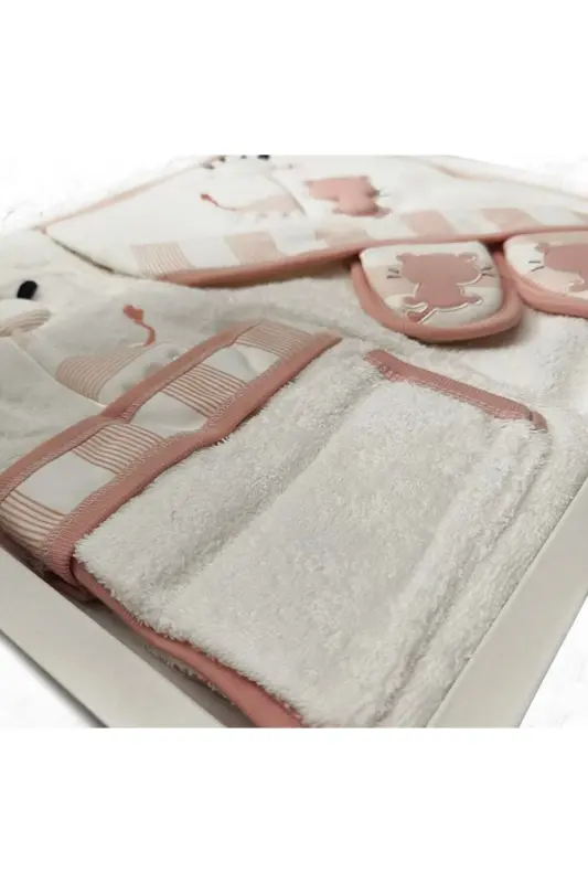 Giraffe Striped Gaye Baby Towel Bathrobe Set Organic-Pink - 3