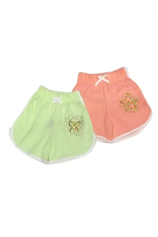 Girl And Boy Kids Daily Embroidery Sequin Shorts Single And 3 Pcs Set-BlueGreenYellow - 1