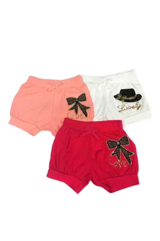 Girl And Boy Kids Daily Embroidery Sequined Shorts Single And 3 Pcs Set-LilacYellowBlue - 1