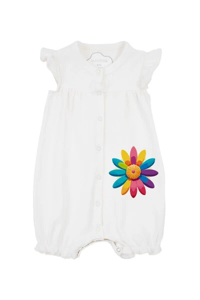 Girl Baby 100% Cotton Colorful Flower Print White Sleeveless Romper Shorts Jumpsuit - MAVIPINK
