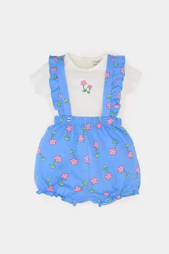 Girl Baby 2-Piece Set Floral Cotton Short-Sleeve T-Shirt and Salopettes E8144A525SM - 1