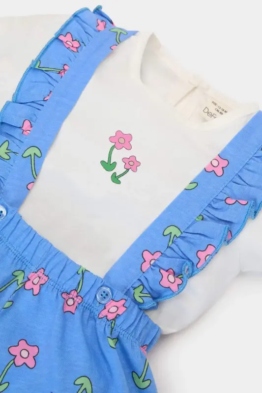 Girl Baby 2-Piece Set Floral Cotton Short-Sleeve T-Shirt and Salopettes E8144A525SM - 3