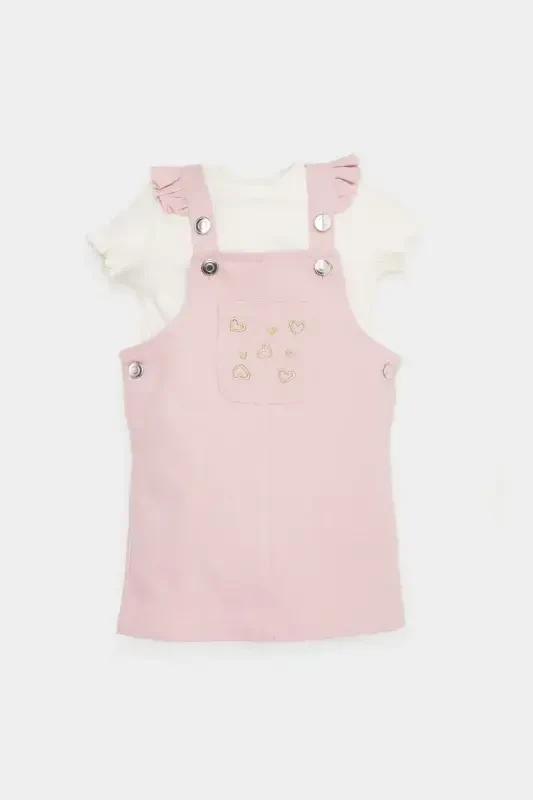 Girl Baby 2-Piece Set Short Sleeve T-shirt Adjustable Strap Jumpsuit Dress E5480a525sm - 1