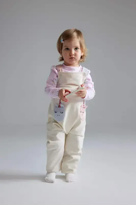 Girl Baby 2-Piece Set Unicorn Print Sweatshirt Salopet Jumpsuit E0487a525sp - 1