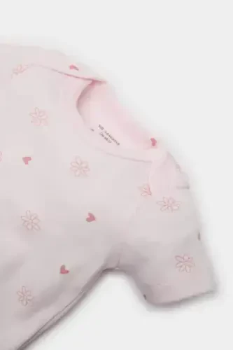 Girl Baby 4-Piece Set Patterned Long-Sleeve T-Shirt, Snap-Button Short-Sleeve Bodysuit, Elastic Waist Pants, Hat E2388A - 3