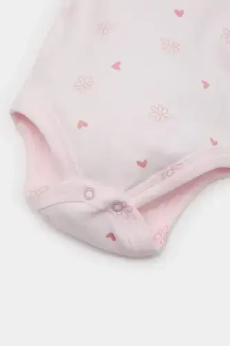 Girl Baby 4-Piece Set Patterned Long-Sleeve T-Shirt, Snap-Button Short-Sleeve Bodysuit, Elastic Waist Pants, Hat E2388A - 4