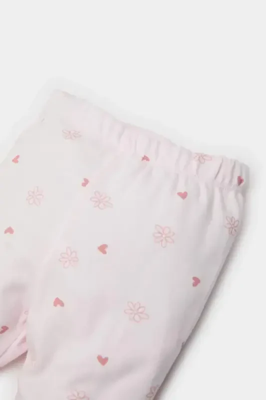 Girl Baby 4-Piece Set Patterned Long-Sleeve T-Shirt, Snap-Button Short-Sleeve Bodysuit, Elastic Waist Pants, Hat E2388A - 6