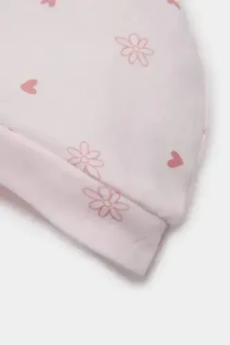 Girl Baby 4-Piece Set Patterned Long-Sleeve T-Shirt, Snap-Button Short-Sleeve Bodysuit, Elastic Waist Pants, Hat E2388A - 7