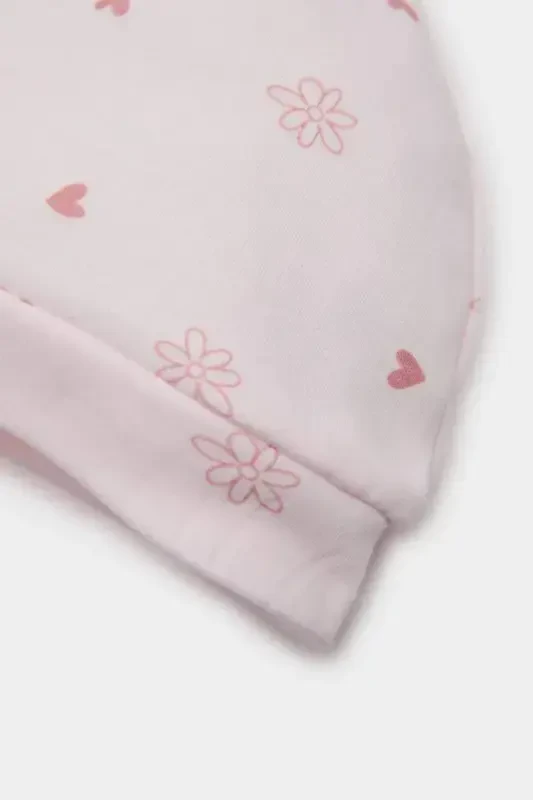 Girl Baby 4-Piece Set Patterned Long-Sleeve T-Shirt, Snap-Button Short-Sleeve Bodysuit, Elastic Waist Pants, Hat E2388A - 7