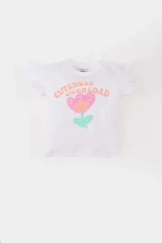 Girl Baby Bicycle Collar Floral Short Sleeve T-Shirt - 1
