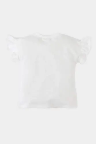 Girl Baby Bicycle Collar Floral Short Sleeve T-Shirt E7805A525SM-Ecru - 3