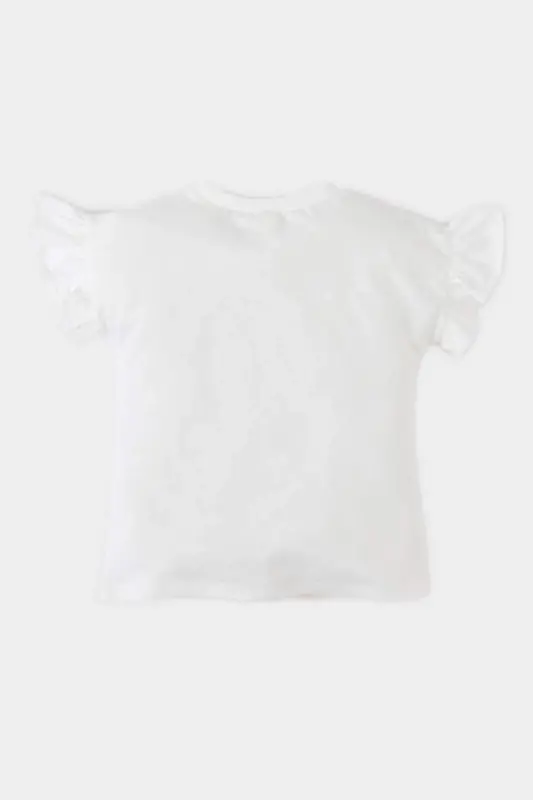 Girl Baby Bicycle Collar Floral Short Sleeve T-Shirt E7805A525SM-Ecru - 3