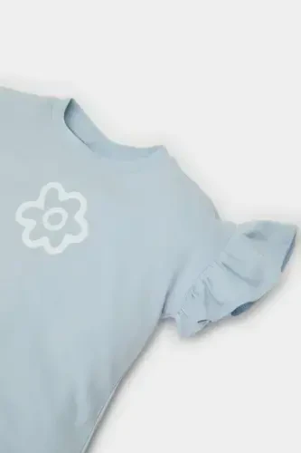 Girl Baby Bicycle Collar Floral Short Sleeve T-Shirt Z9212a225sm-Blue - DEFACTO (1)