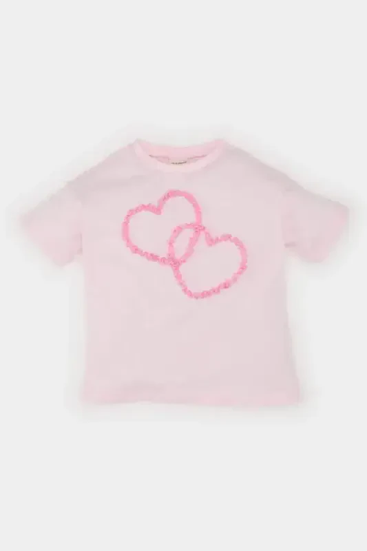 Girl Baby Bicycle Collar Heart Patterned Short Sleeve Tee - 1