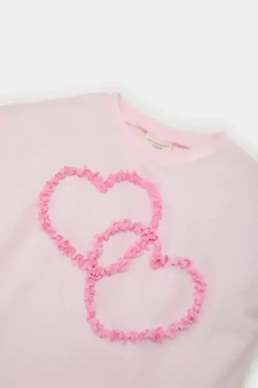 Girl Baby Bicycle Collar Heart Patterned Short Sleeve Tee - 2