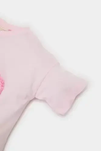 Girl Baby Bicycle Collar Heart Patterned Short Sleeve Tee - 3