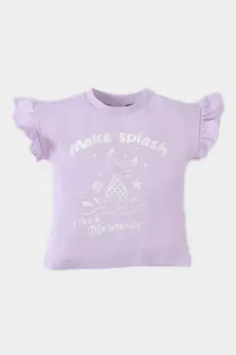 Girl Baby Bicycle Collar Printed Short Sleeve T-Shirt E7833A525SM-Purple - 1