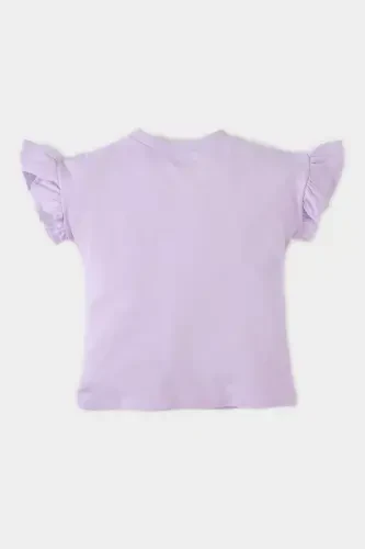 Girl Baby Bicycle Collar Printed Short Sleeve T-Shirt E7833A525SM-Purple - 3