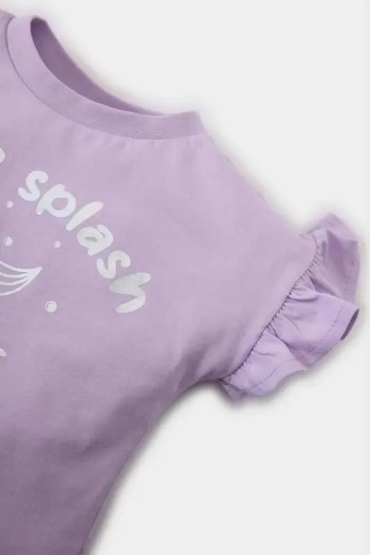 Girl Baby Bicycle Collar Printed Short Sleeve T-Shirt E7833A525SM-Purple - 2