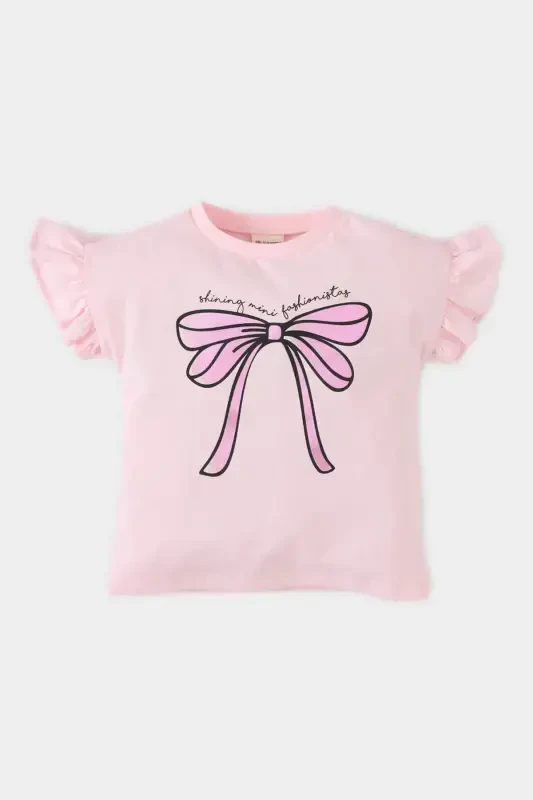Girl Baby Bicycle Collar Printed Short Sleeve T-Shirt E8385a525sm-Pink - 1