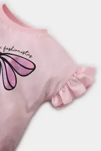 Girl Baby Bicycle Collar Printed Short Sleeve T-Shirt E8385a525sm-Pink - DEFACTO (1)