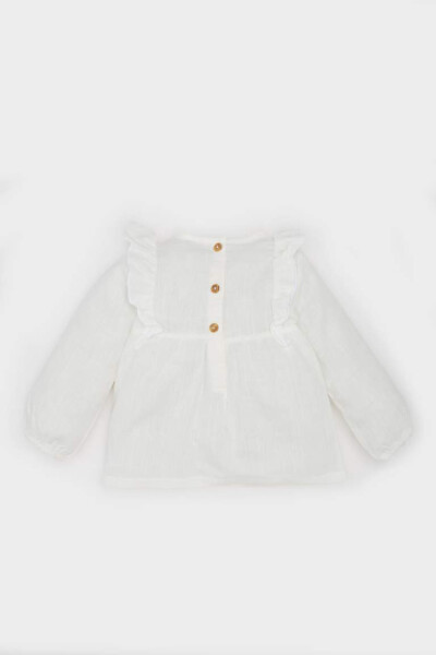Girl Baby Bike Collar Floral Flamed Poplin Long Sleeve Shirt Off White - 4