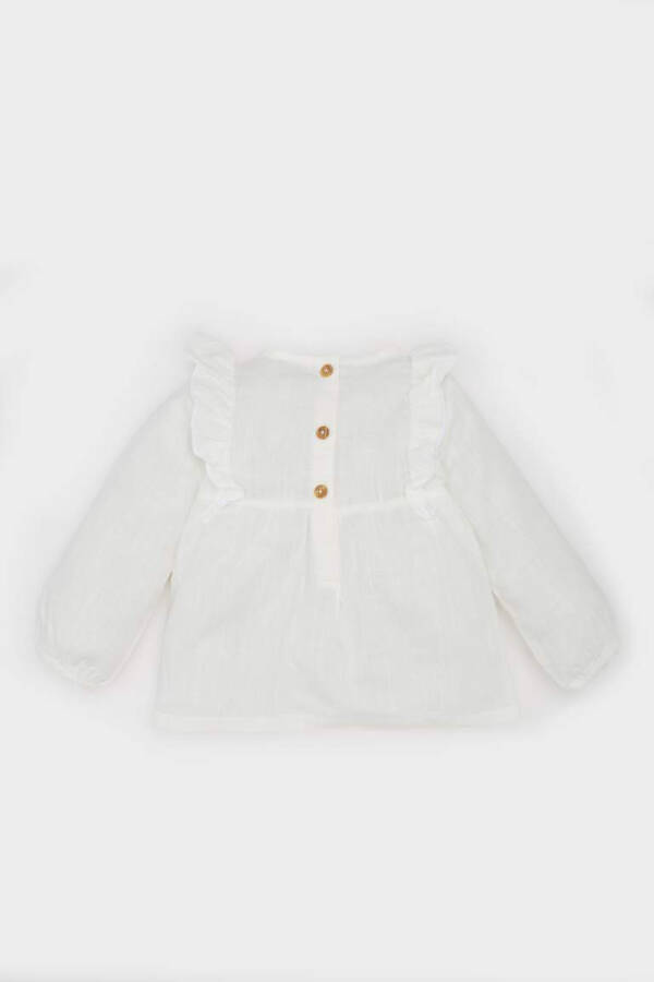 Girl Baby Bike Collar Floral Flamed Poplin Long Sleeve Shirt Off White - 4