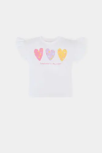 Girl Baby Bike Collar Heart Patterned Short Sleeve Tee - 1