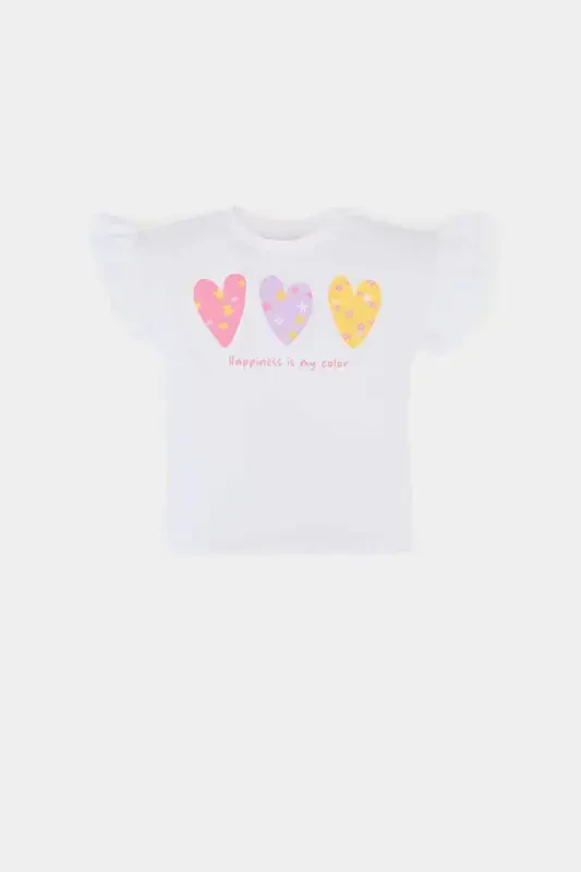 Girl Baby Bike Collar Heart Patterned Short Sleeve Tee - 1