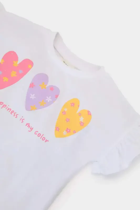 Girl Baby Bike Collar Heart Patterned Short Sleeve Tee - 2