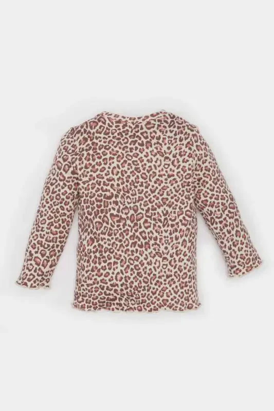 Girl Baby Bike Neck Ribbed Knitted Bodysuit Leopard Pattern Long Sleeve T-shirt E5094A525SP - 4