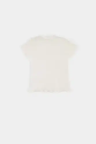 Girl Baby Bike Neck Ribbon Printed Ribbed Cardigan Short Sleeve T-shirt E6681A525SM - 3